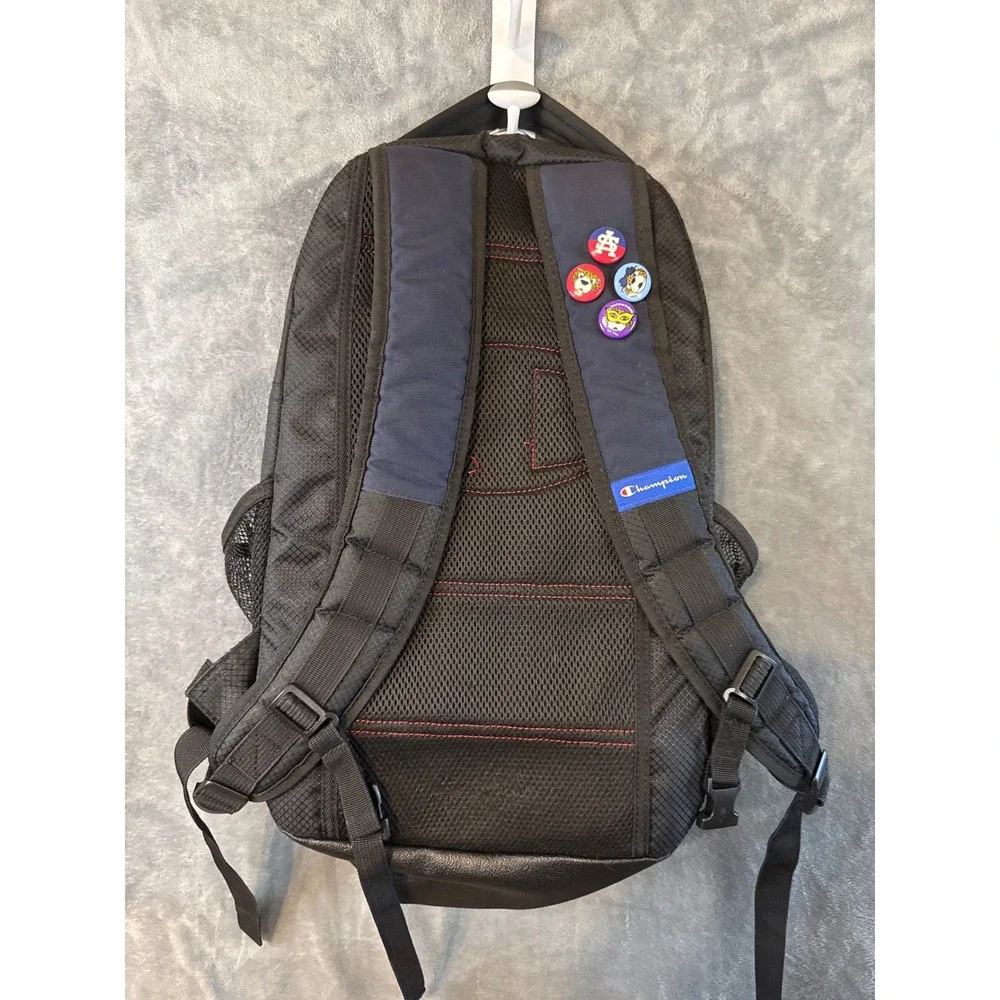 Champion Backpack Navy Blue Black Red Embroidered Logo School Travel Bag Pins